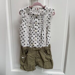 Bit’s Kids Girls Size 4 - 5 Polka Dot and Olive Green Short Sleeve Romper